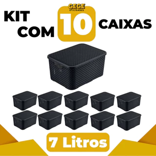 Kit 10 Cestos Rattan 7L com Tampa Organizadores Coloridos Multiuso em Oferta na Shopee