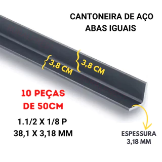 CANTONEIRA DE FERRO 1.1/2 X 1/8 P ABAS IGUAIS - ( 38,10 X 3,18 MM ) - 10 PEÇAS DE 50 CM