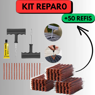 Kit Reparo de Pneu Sem Câmara Tubeless Macarrão com Aplicador e Escareador em Ferro e Cola para Carro e Moto Automotivo