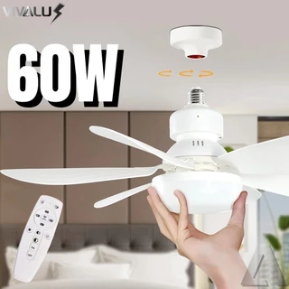 Ventilador Luminária Led 6 Pás Lâmpada Soquete Bocal E27 42CM Teto 3 Cor Luz Branco Amarelo Contróle 60W