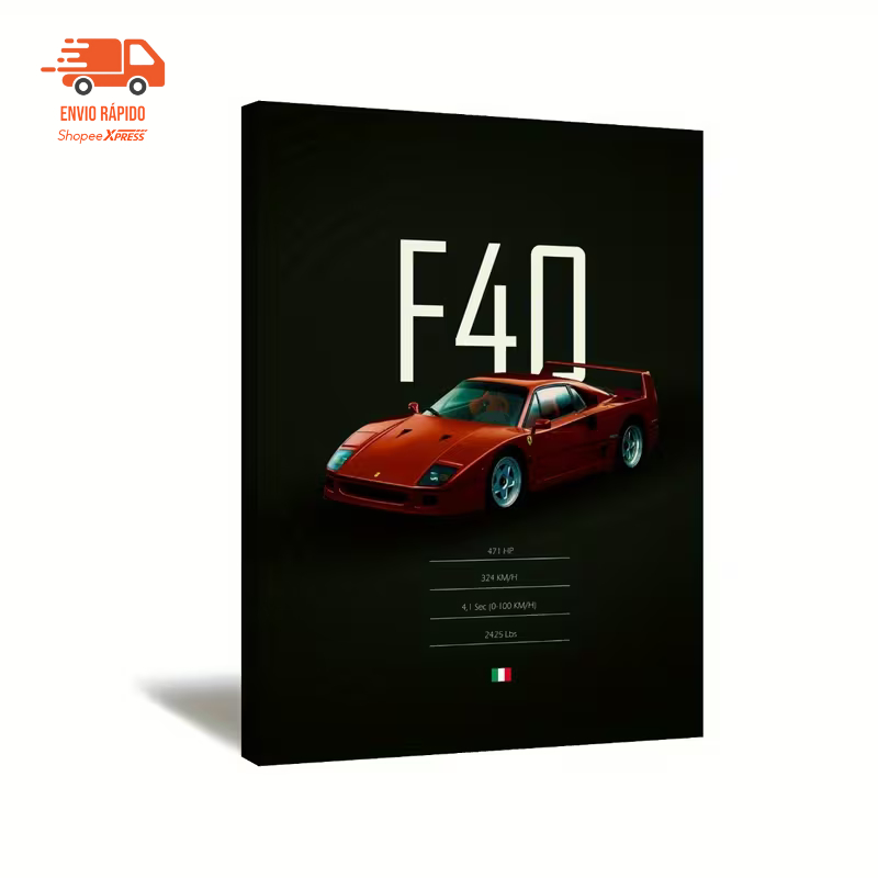 Quadro Decorativo Ferrari F40 Carro Esportivo MDF Premium Especificações Ideal Para Sala,Quarto,Escritório Compre Agora!