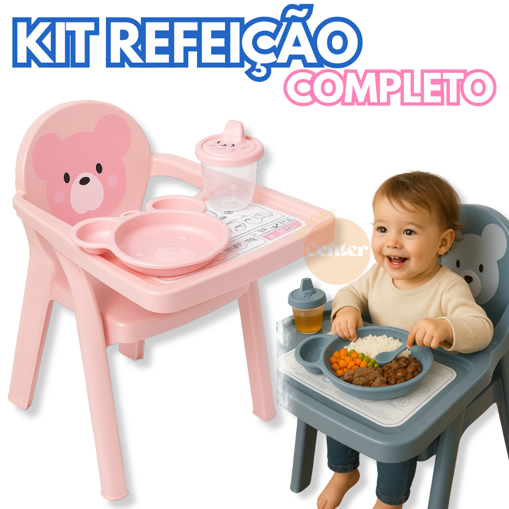 Kit Refeição Completo Infantil Urso – Cadeira com Prato e Copo Bebê ...