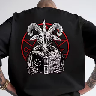 Camiseta Básica e Oversized Algodão Belzebu Bafomé Satan Devil Aesthetic Cute Gotico Punk Unissex