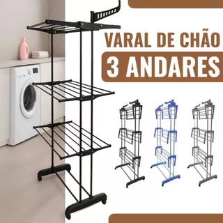 Epsilon Varal De Chão 3 Andares Para Roupas e Calcinhas 4 Rodas Dobrável Reforçado e Portátil