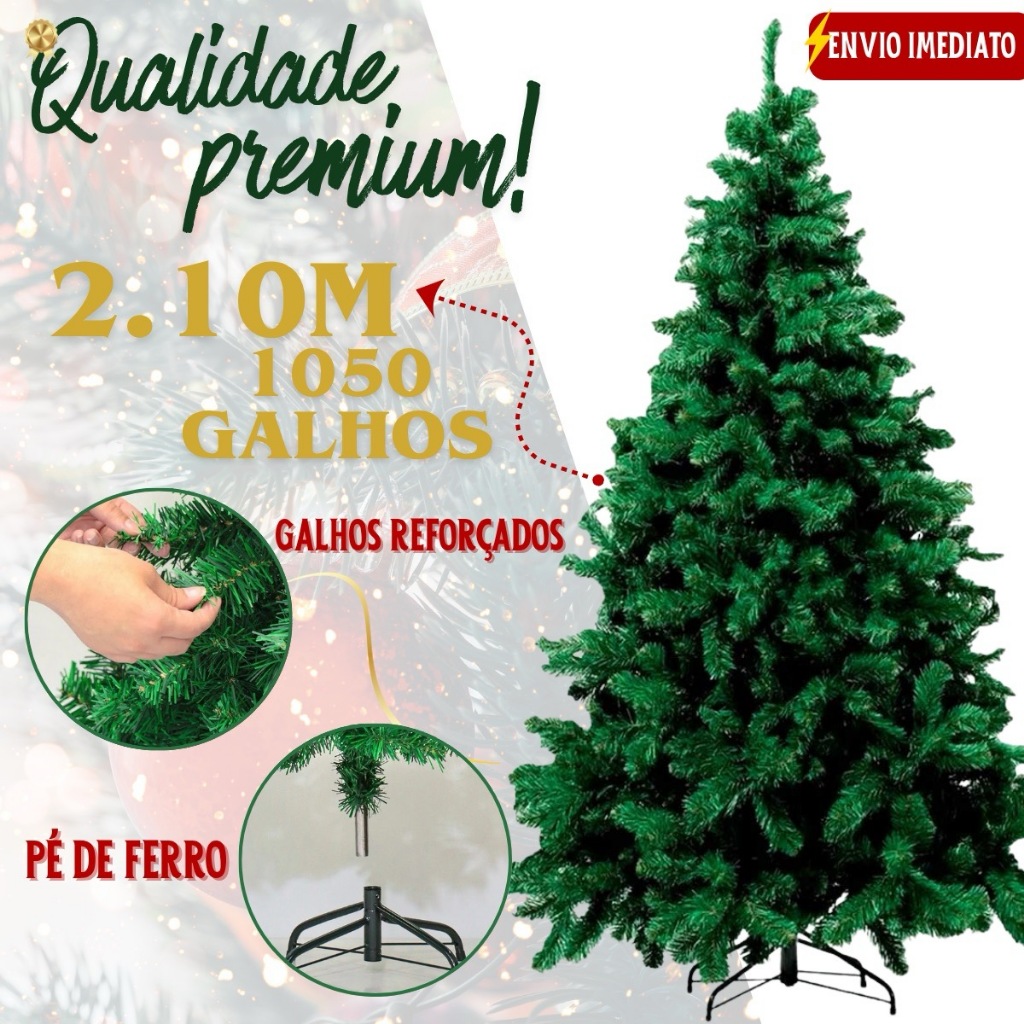 Árvore Natal Verde 2.10 Metros 1050 Galhos Pinheiro Luxo Cheia Natal Festas Decoração
