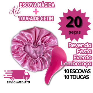 Atacado Kit 20 Unidades com 10 Escova Mágica Anti Frizz e 10 Toucas de Cetim para Day After Escolha a cor