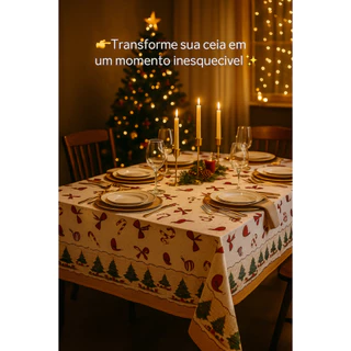 Toalha de Mesa Oxford Festiva Natal Papai Noel para 4 e 6 Lugares Alto Relevo