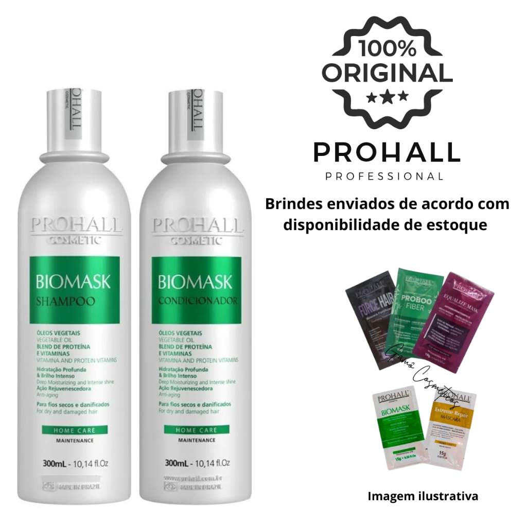 Kit Hidratação Shampoo e Condicionador Biomask Prohall 300ml | Shopee ...