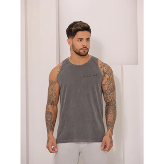 Regata cavada normal estampada masculina estonada verão com costura malha lavada