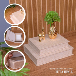Kit 2 Caixa Livro Falso P M MDF TECIDO JUTA BEGE Decorativa Porta Objeto Elegante em Oferta na Shopee