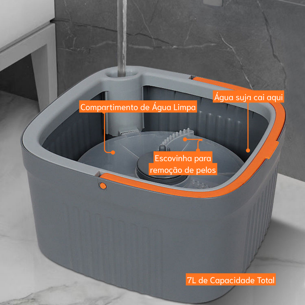 Mop Giratorio Agua Limpa Quadrado Compartimentos Separados