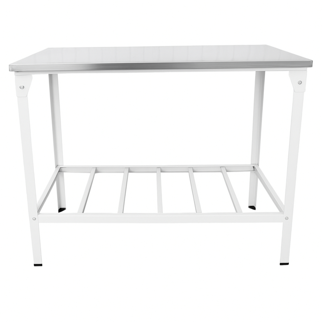 Mesa Industrial Inox Reforçada com prateleira grade paneleir