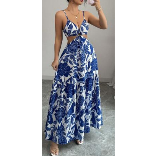 Vestido Longo Azul E Branco Promoção Exclusivo