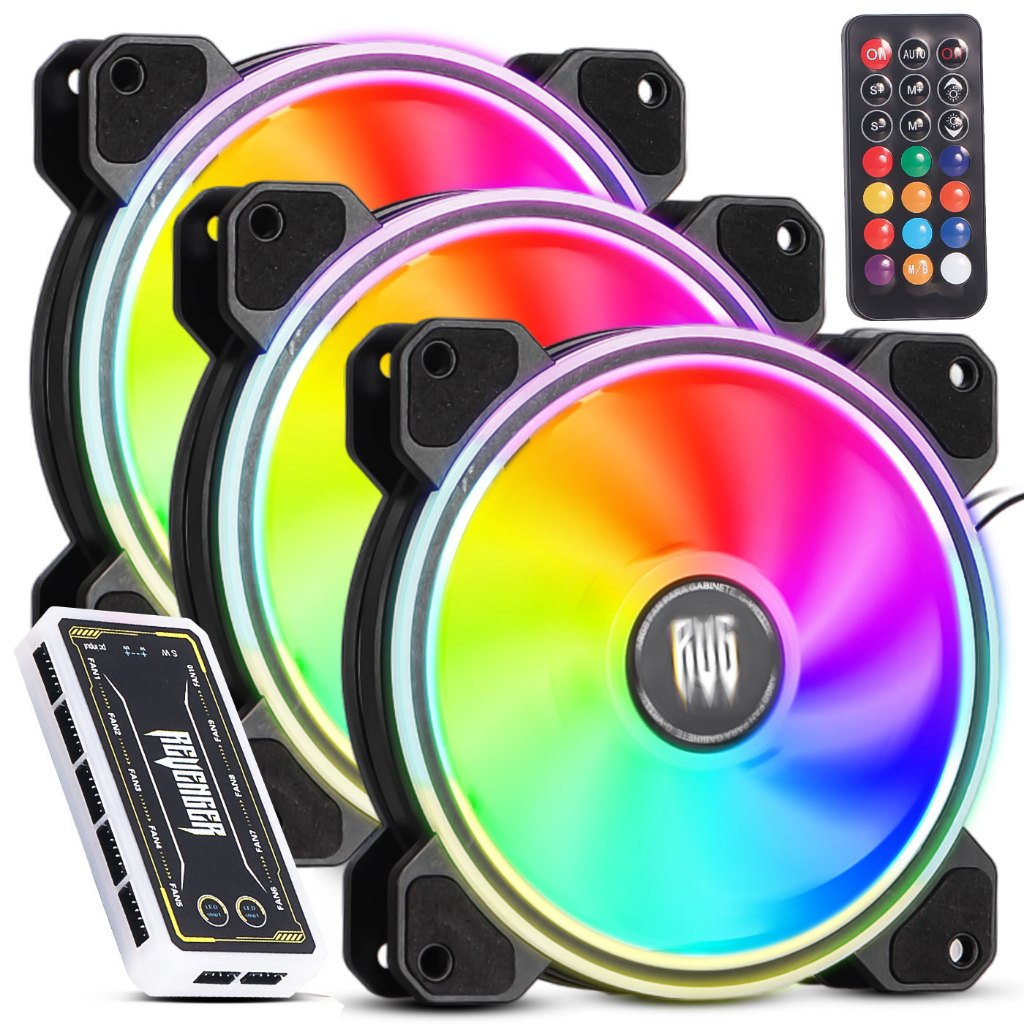 Kit 3 Fans ARGB 120mm com Controle e Hub – Iluminação RGB, Silencioso e ...