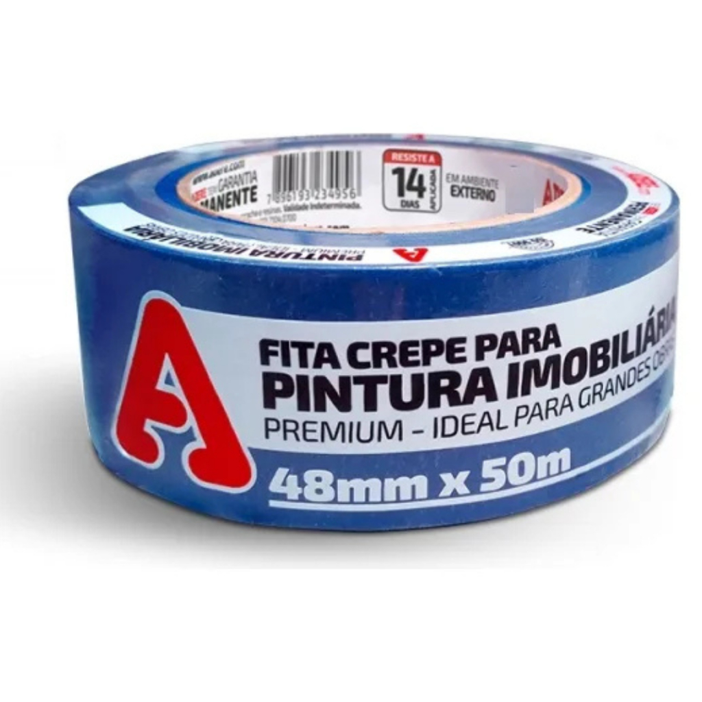 Fita Crepe Azul Pintura Imobiliaria Parede Larga e Fina 48mm X 50m ...