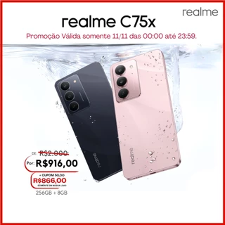 Realme C75x 4G 256GB Memória, 8GB RAM, Câmera 50MP, Processador Mediatek Hélio G81 Ultra, Versão Global, Novo
