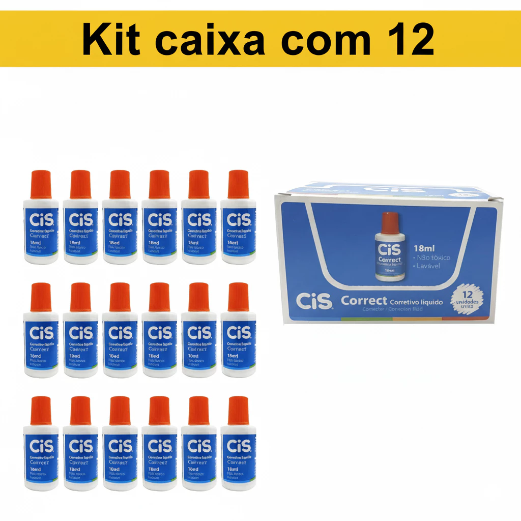 Corretivo Escolar CIS 18ml – Líquido, Prático e Econômico - Kit com 12