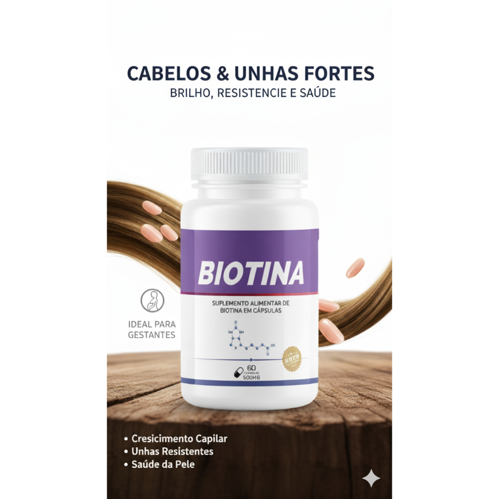 Biotina Cabelo Unhas, pele crescimento e Vitaminas 60 Capsulas 500mg ...