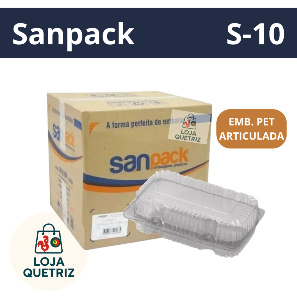 Embalagem PET Retangular Articulada Sanpack S10 Para Doces e