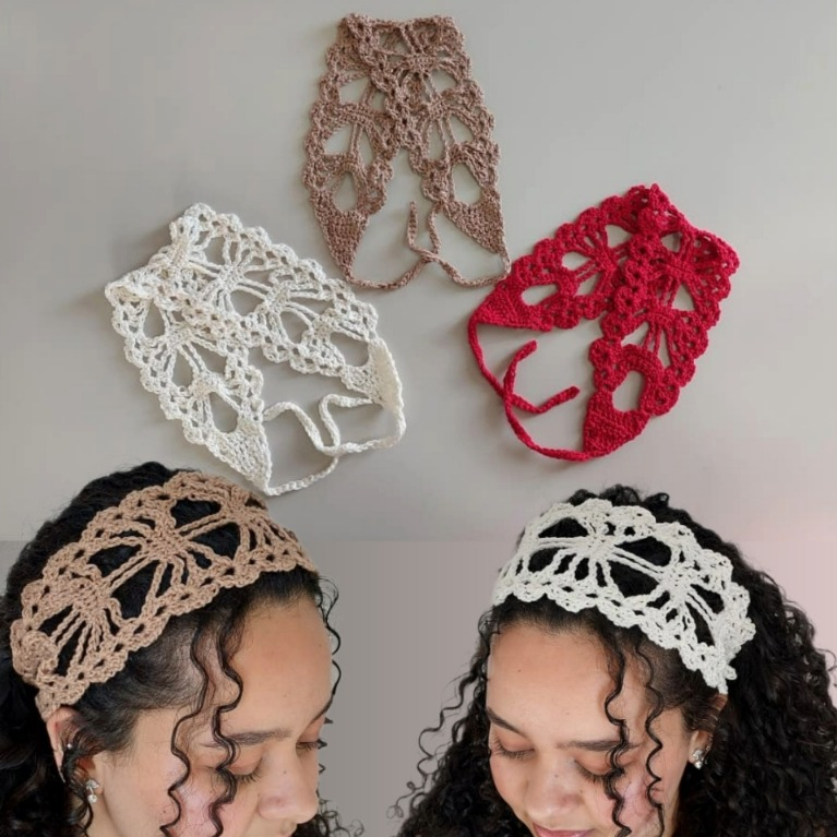 Tiara de Crochê Feita à Mão Feminina | Acessório Faixa de Cabelo ...