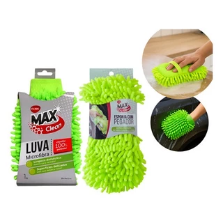 Kit Jogo 2 Pcs Esponja e Luva Para Lavar Carros Limpeza Móveis Microfibra Poliéster Chenile