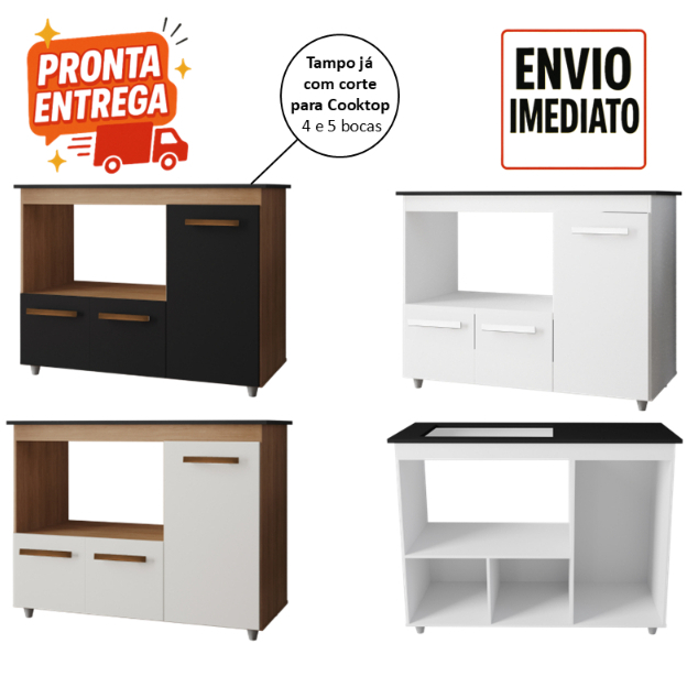 Balcão Cooktop ANA com Espaço para Forno e 3 Portas