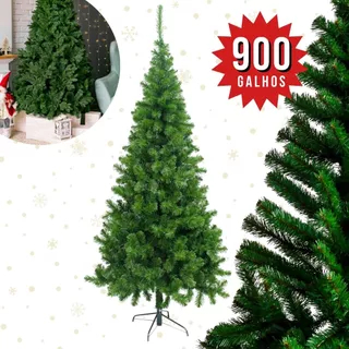 Árvore De Natal Pinheiro Verde 2,10 Metros 900 Galhos Cheios Pé De Ferro Decoração Natalina Premium