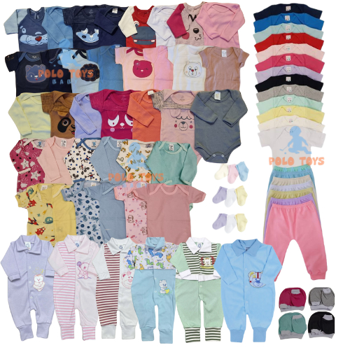 Kit Completo c/ 42 peças Enxoval de Bebê com Body, Mijão, Macacão ...