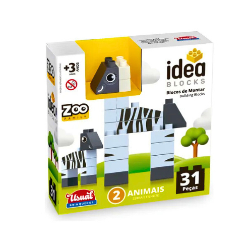 Blocos de Montar Idea Blocks Family Zoo Zebra e Filhote com 31 Peças ...