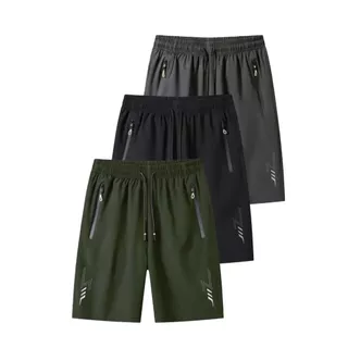 KIT 3 Bermudas Dry Fit Basica Casual Praia Academia Treino Bolsos Ziper