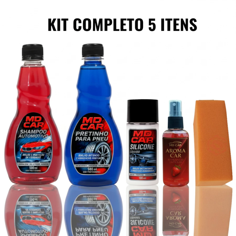 Kit Lavar Carro - Pretinho para Pneu + Shampoo Automotivo + Esponja + SIlicone+ Cristalizad Imediato