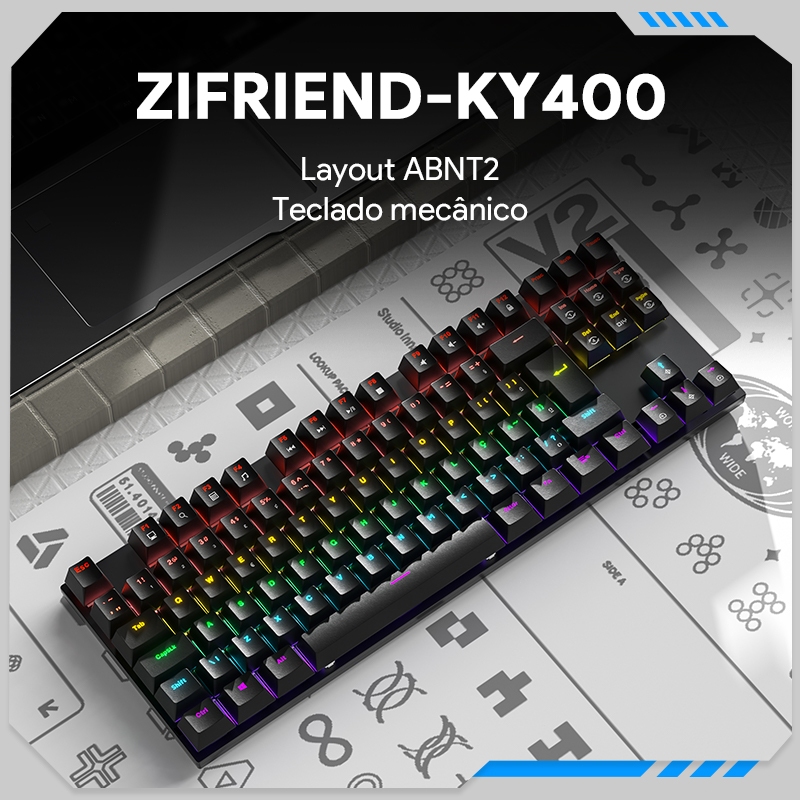 youroldfriend ZIFRIEND KY400 Teclado Mecânico Com Fio LED Gamer Escritório