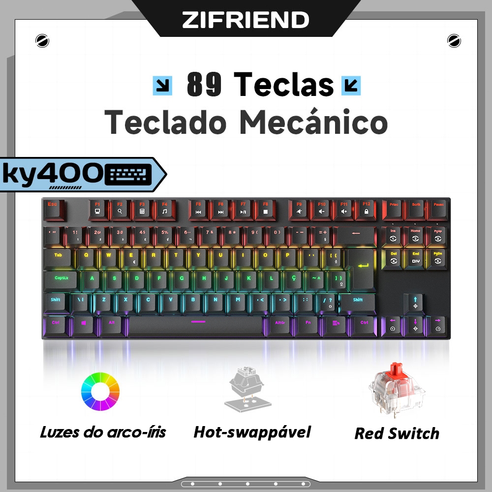 ZIFRIEND KY400 Teclado Mecânico Com Fio LED Gamer Escritório