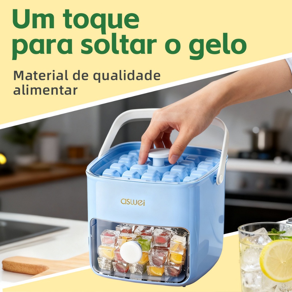 Molde de Gelo Duplo 48 Cubos com Caixa – Pressione e Retire Facilmente, Armazenamento Higiênico Doméstico