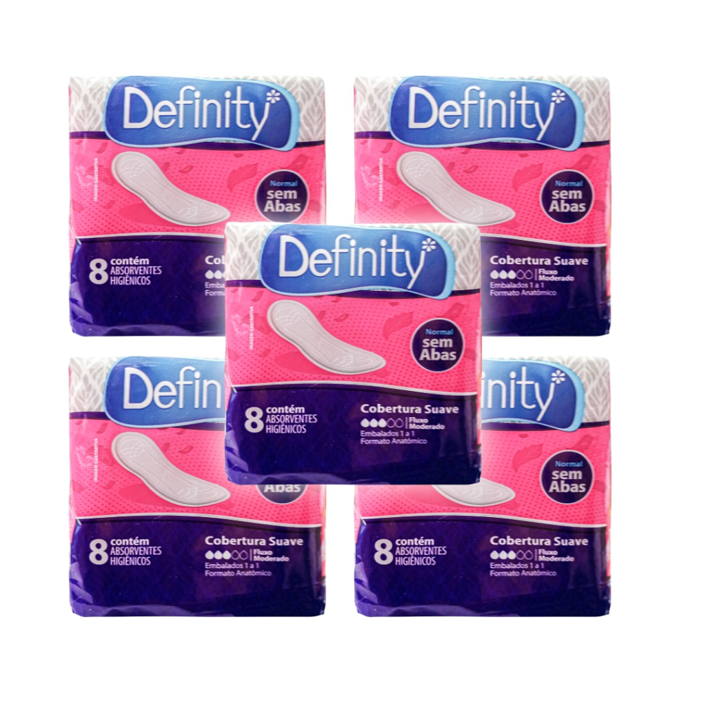 KIT 5 ABSORVENTE DEFINITY SEM ABAS C/8 CADA | Shopee Brasil