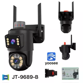 Câmera Segurança Lente Dupla com Alarme IP66 Prova D'água 360° Sensor de Movimento cor Preto JT-9689