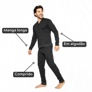 Conjunto Masculino Pijama Manga Longa Comprido Algodão em Oferta na Shopee