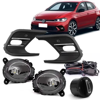 Kit Farol Milha Com Moldura Friso Cromado Polo 2024 2025 Botão Modelo Original Full Led