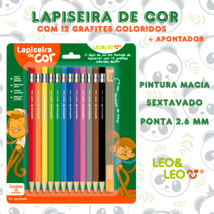 Lapiseira de Cor 12 Grafites Coloridos 2.6mm com Apontador de Mina ...