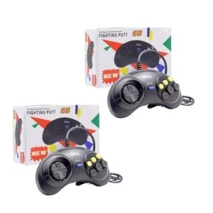 Kit 2 Controles Fighting Putt 6B Sega Mega Drive Master System Joystick Retrô Video Game