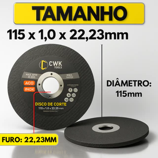 Kit 20 Disco de Corte Pequeno e Fino em Aço Inox 4.1/2" x 115x22x1,0mm Para Lixadeira Esmerilhadeira