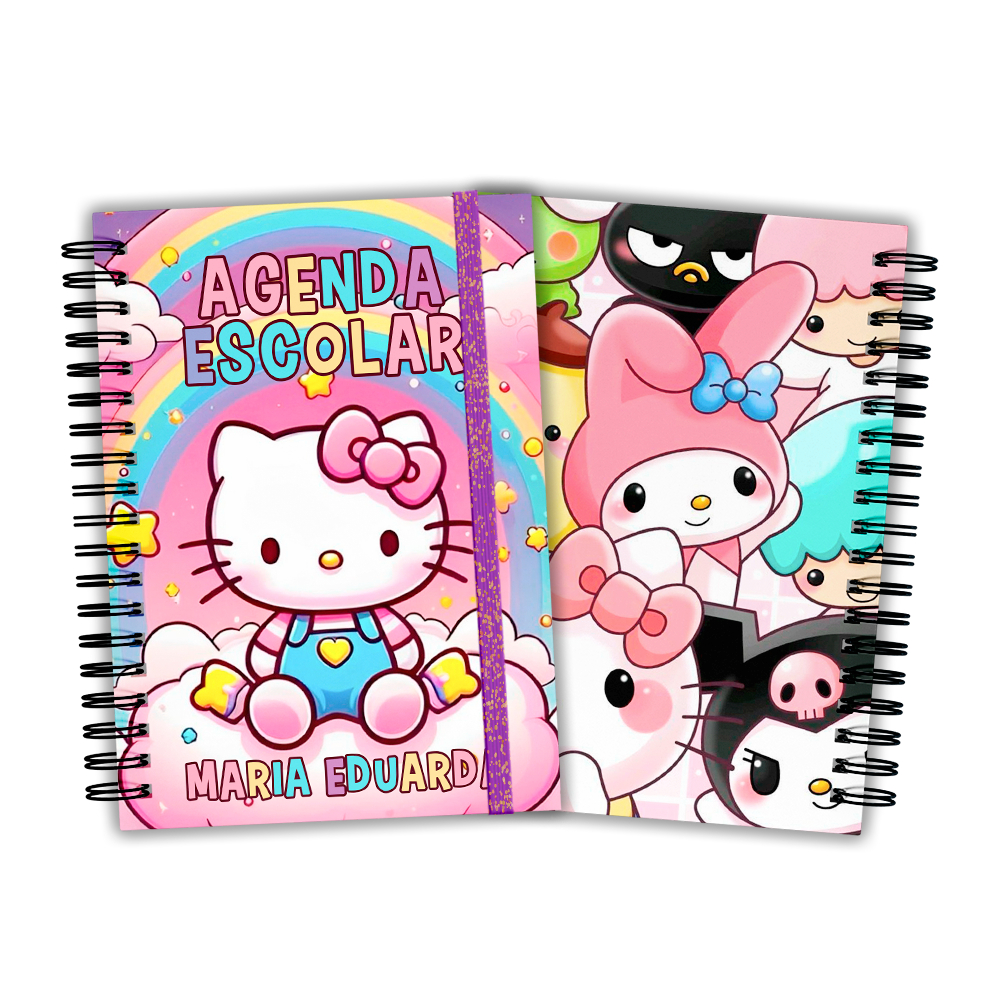 Agenda Escolar Infantil Hello Kitty 2026 Com Elástico e Nome ...