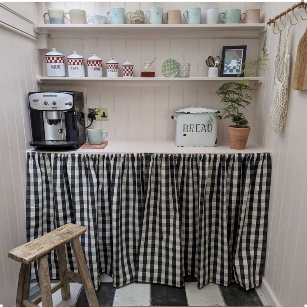 Cortina Xadrez para Pia Armário Bancada Ilha Gabinete de Cozinha Banheiro Cottage Boho Decoração Vintage