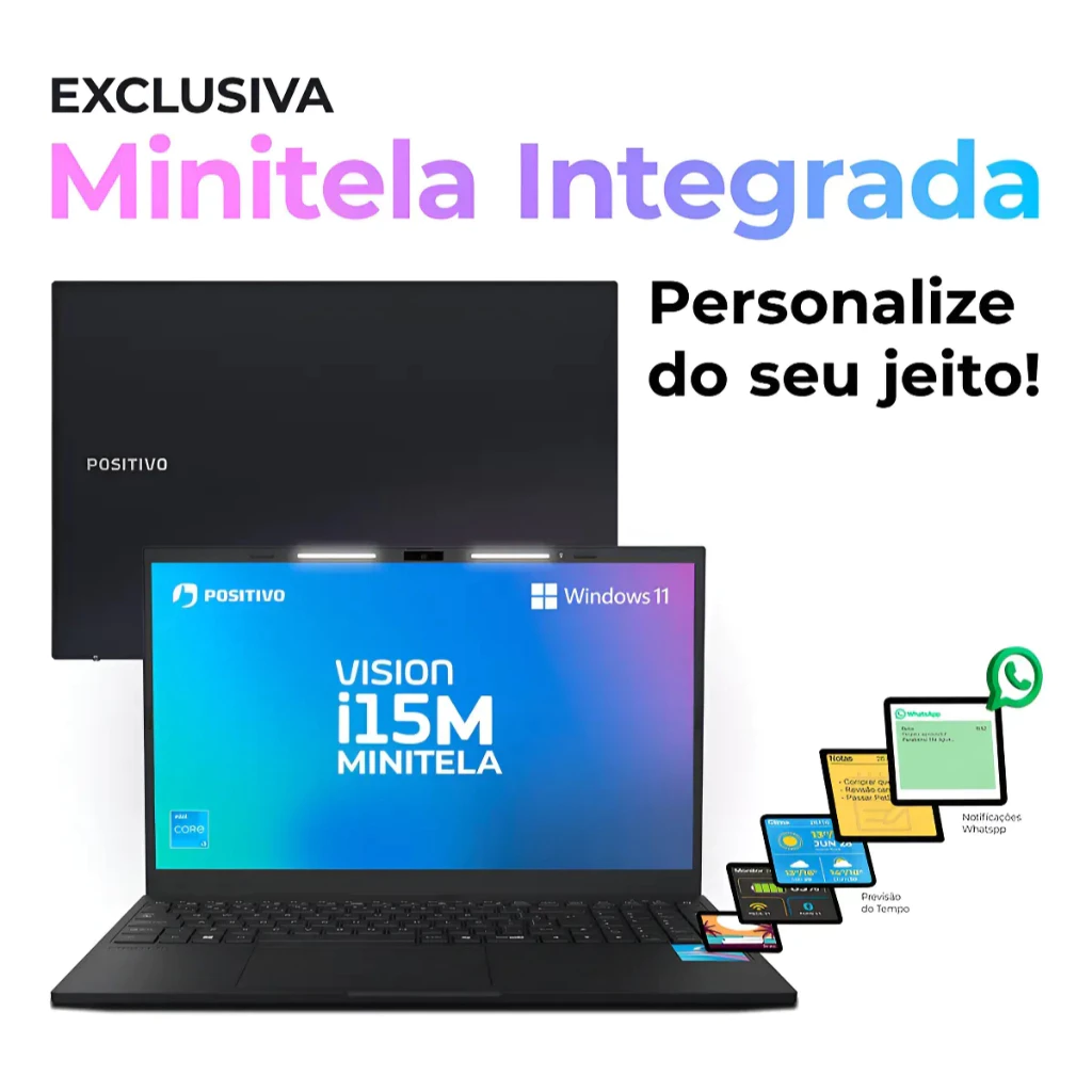 Notebook Positivo Vision i15M Minitela Intel Core 3 8GB 512GB Wi-Fi 6 Windows 11 15.6 FHD IPS