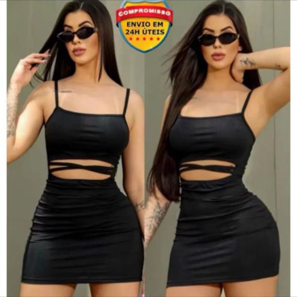 LUXS Vestido Feminino Midi Canelado Modelador Coladinho Glamour
