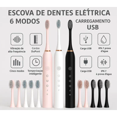 Escova de dentes elétrica recarregável IPX7