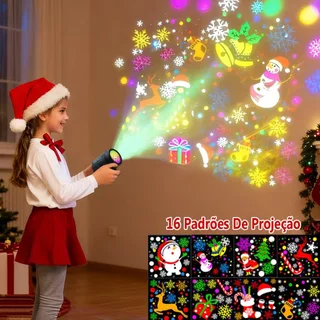 Mini Projetor 16 Modos De Imagens Natalinas 3D Decorações Natal Festivo Festa Dinâmica Holográfica USB
