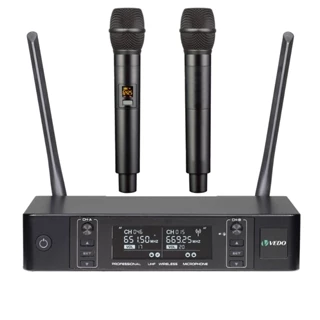 VEDO Sistema De Microfone Sem Fio 2x100UHF Microfones Dinâmicos Duplos Frequencies 60m Para karaokê, igreja, 640-690 MHz em Oferta na Shopee