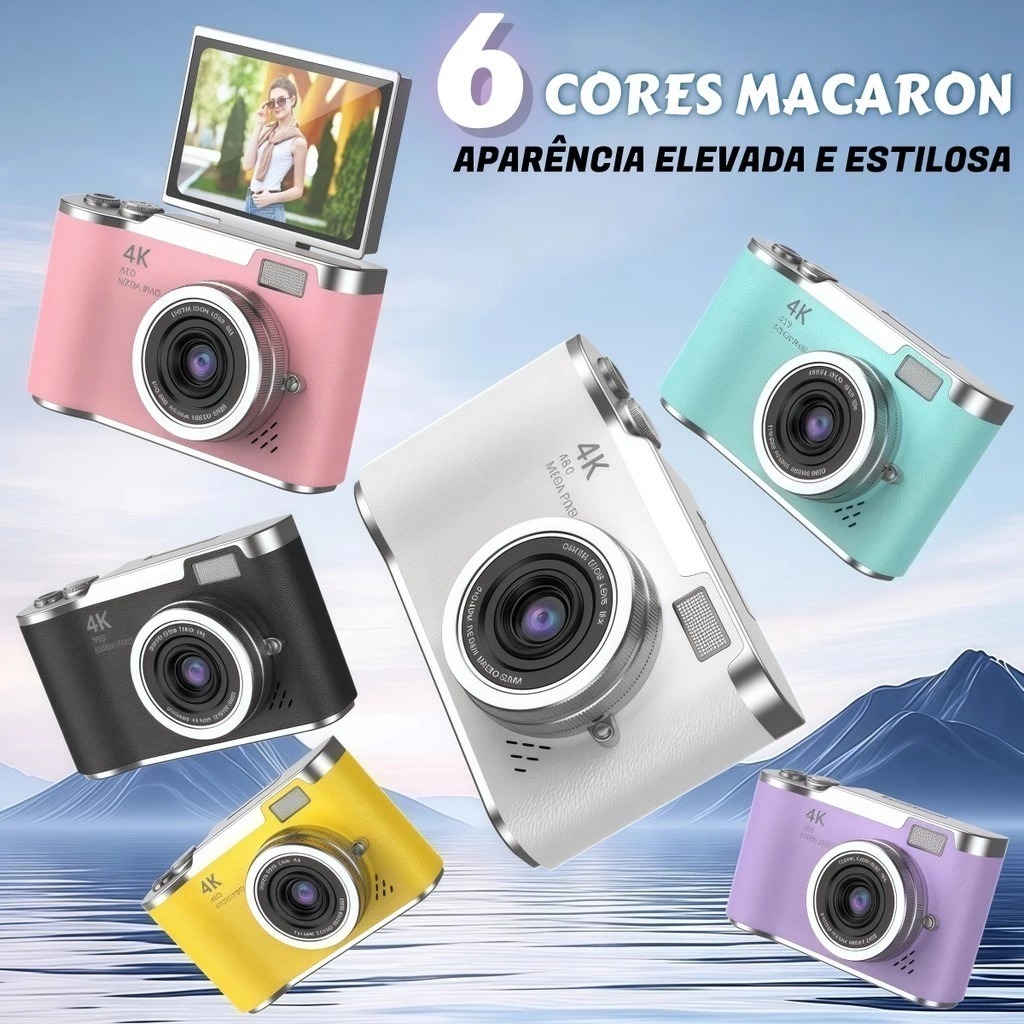 Câmera de zoom digital, tela CCD 8x, tela flip LED de alta