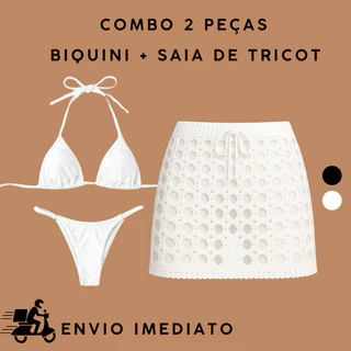 Biquíni Cortininha + Saia Tricot Conjunto Praia Feminino Verão em Oferta na Shopee